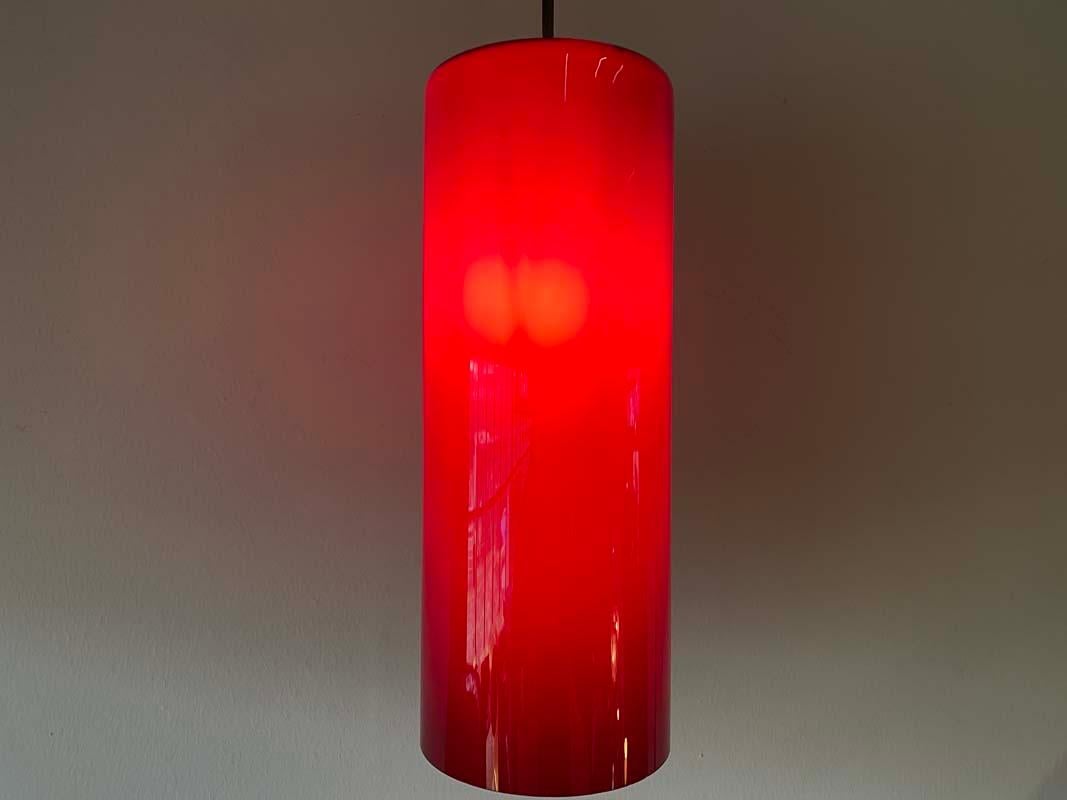 Mid Century Red Glass Cylinder Pendant Lamp, Denmark, 1960s For Sale 8