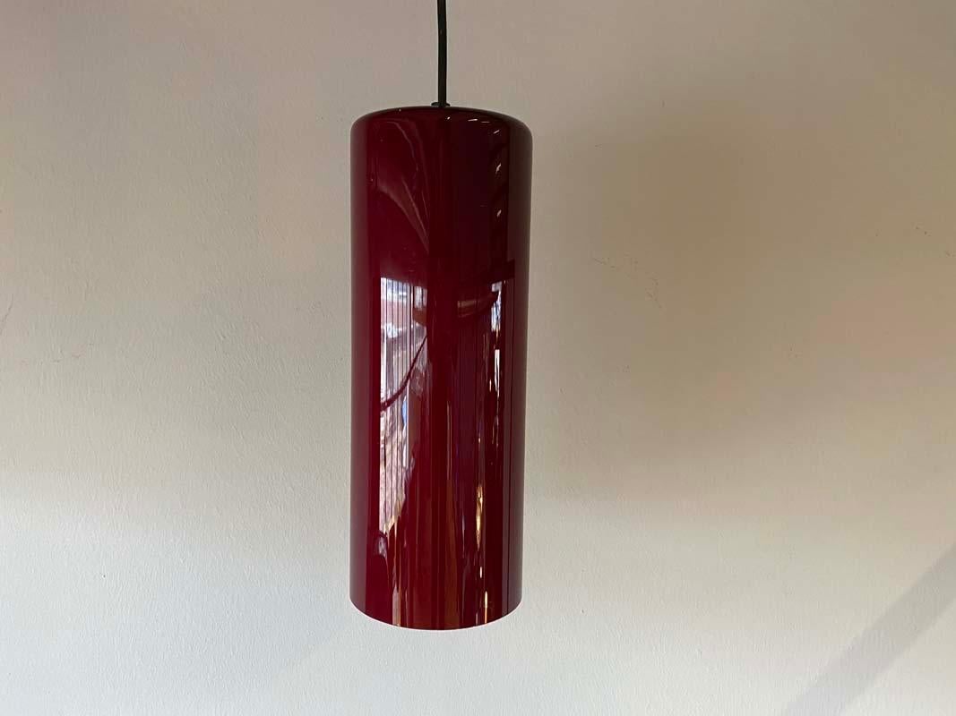 Mid-Century Modern Mid Century Red Glass Cylinder Pendant Lamp, Denmark, 1960s For Sale