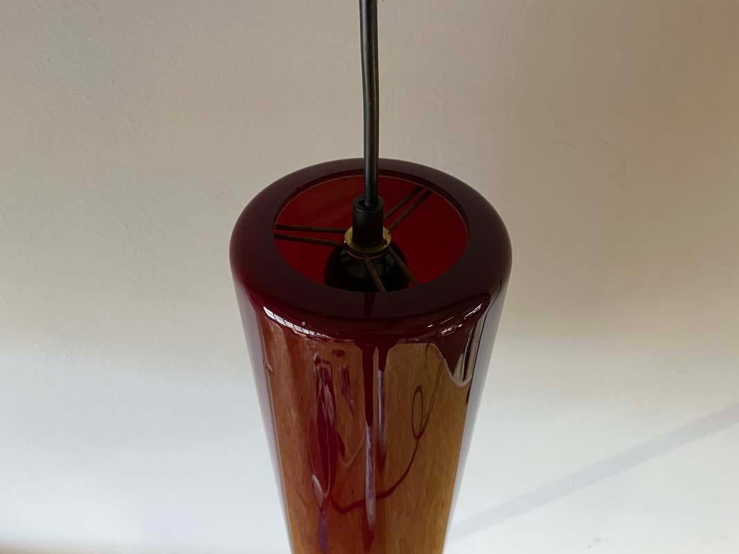 Mid Century Red Glass Cylinder Pendant Lamp, Denmark, 1960s In Good Condition For Sale In Hamburg, DE