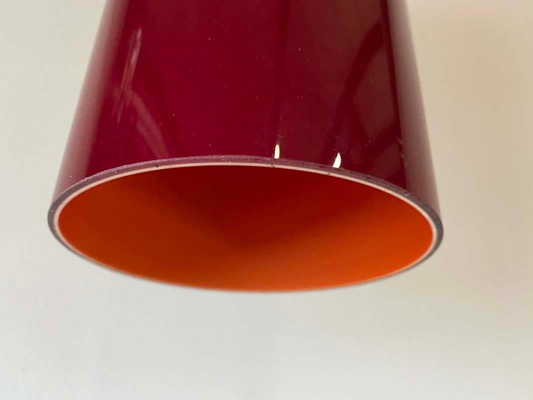 Mid-20th Century Mid Century Red Glass Cylinder Pendant Lamp, Denmark, 1960s For Sale