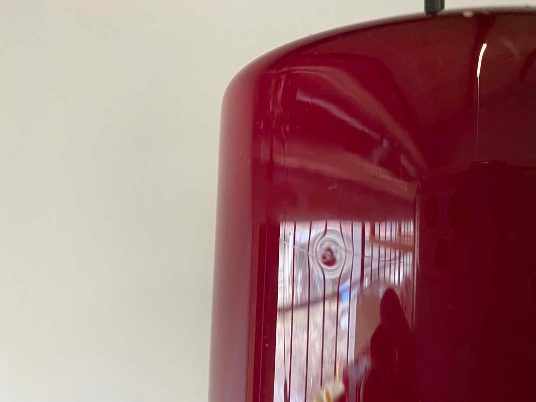 Mid Century Red Glass Cylinder Pendant Lamp, Denmark, 1960s For Sale 3