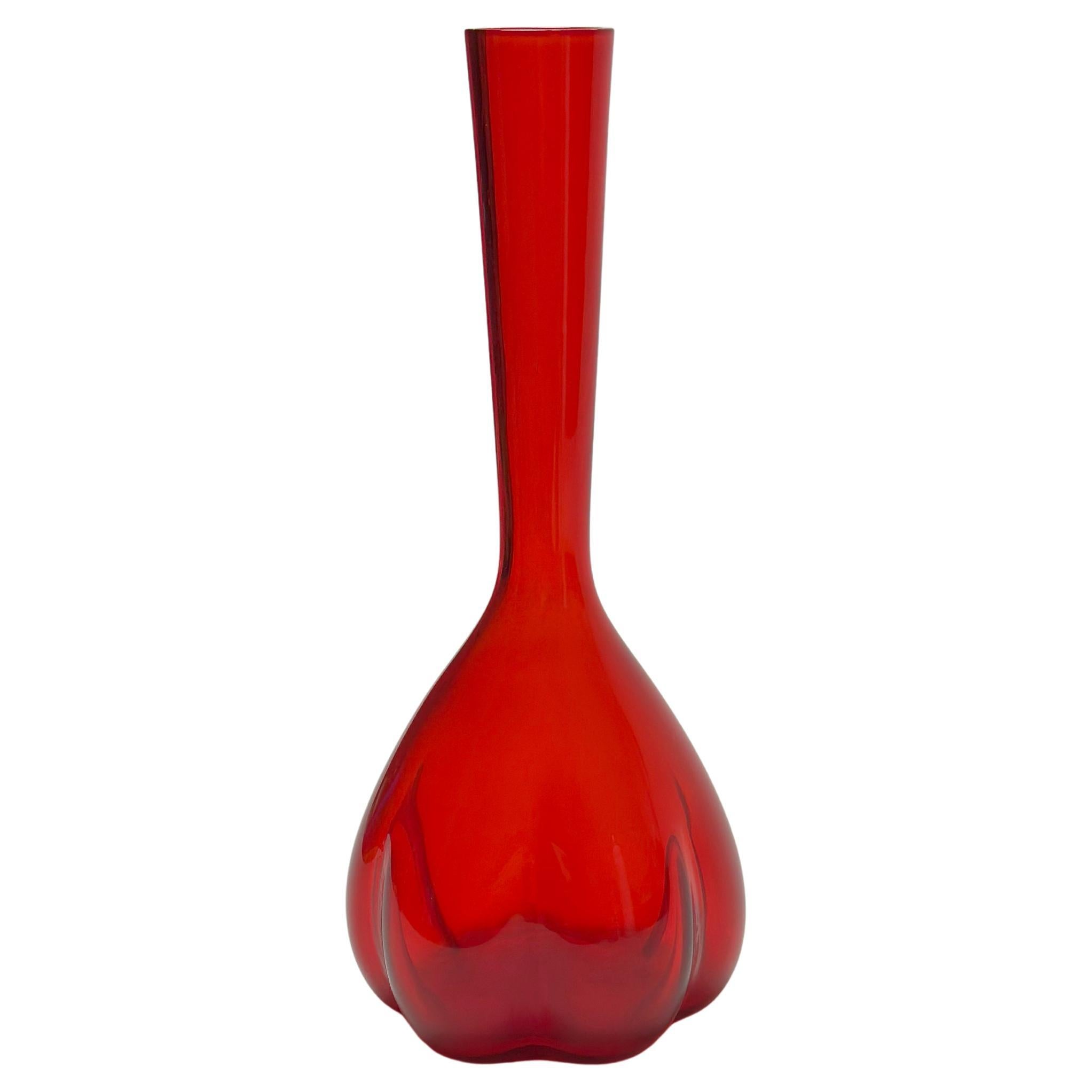 Mid-Century Red Glass Melon Vase by Martti Rytkönen for Elme Glasbruk, Sweden