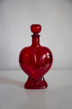 Mid Century Red Glass Mini Heart Bottle with Stopper, Italy, 1960s