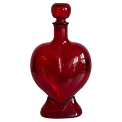 Retro Mid Century Red Glass Mini Heart Bottle with Stopper, Italy, 1960s