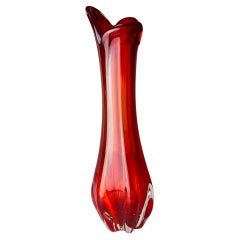Mid-century red glass vase, Italy 1970s