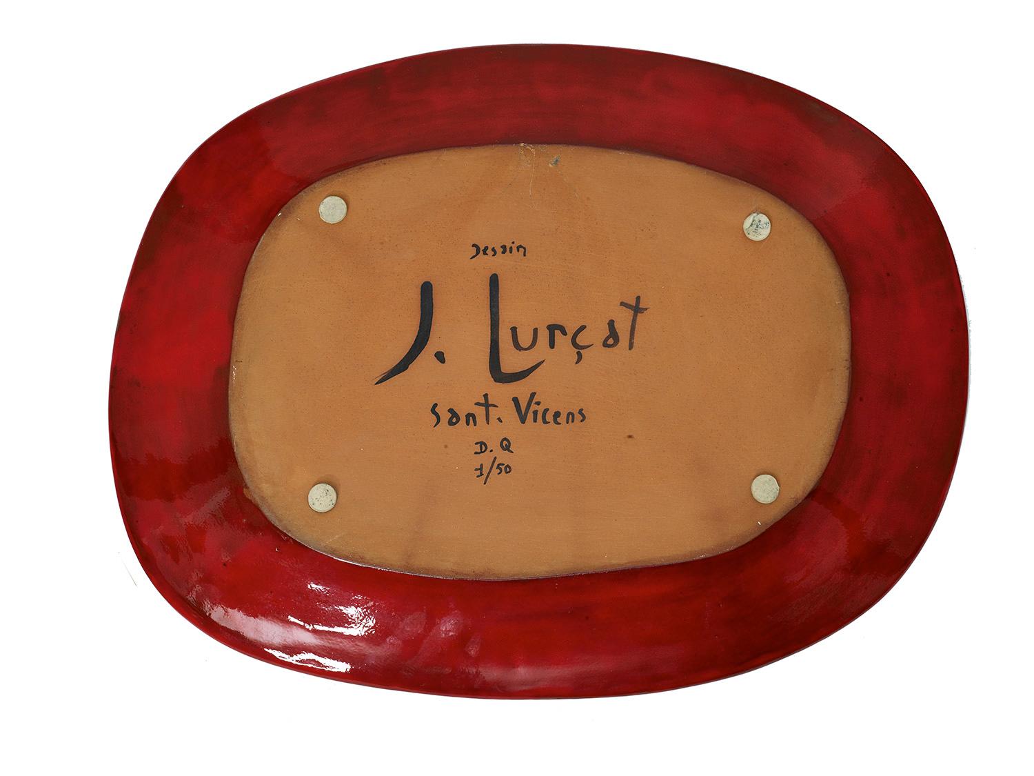 Mid-Century Modern Mid-Century Red Glazed Ceramic Dish by Jean Lurçat for Sant Vicens Marked 1/50