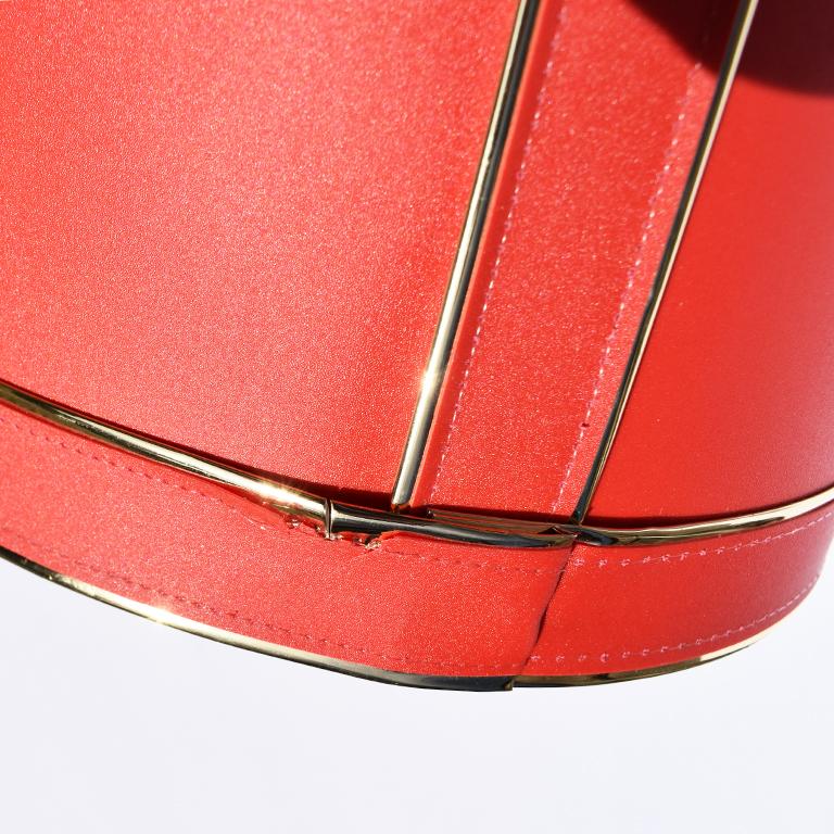 Midcentury Red Ice Bucket with Lucite Acrylic Top with Handle and Brass