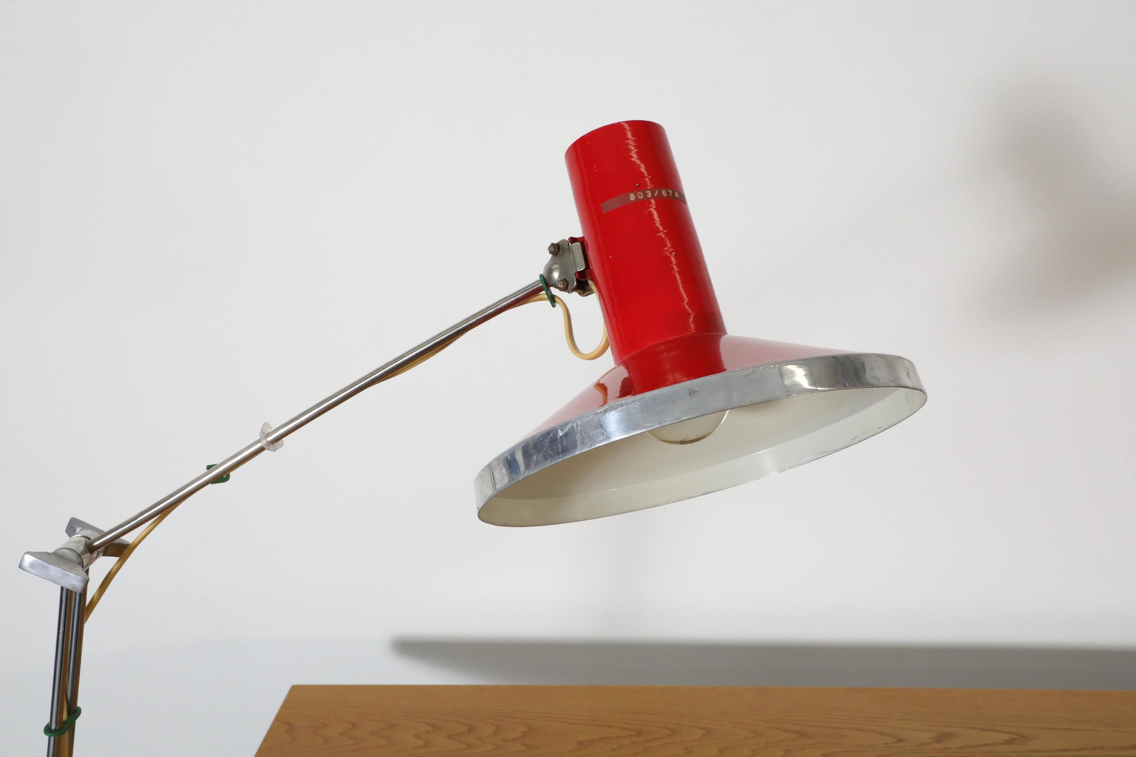 Mid-Century Red Industrial Clamp on Drafting Lamp For Sale 3