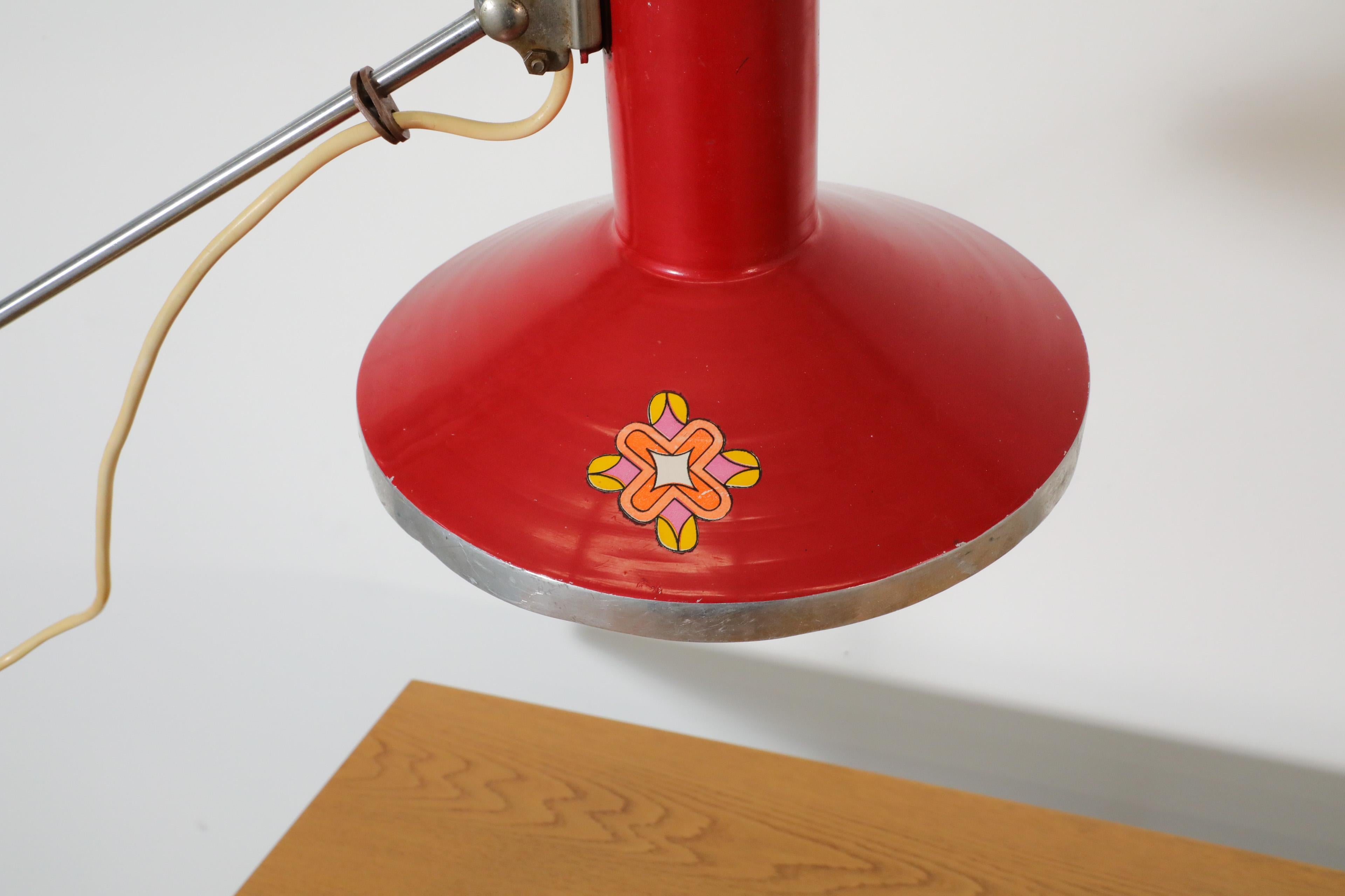 Mid-Century Red Industrial Clamp on Drafting Lamp For Sale 4