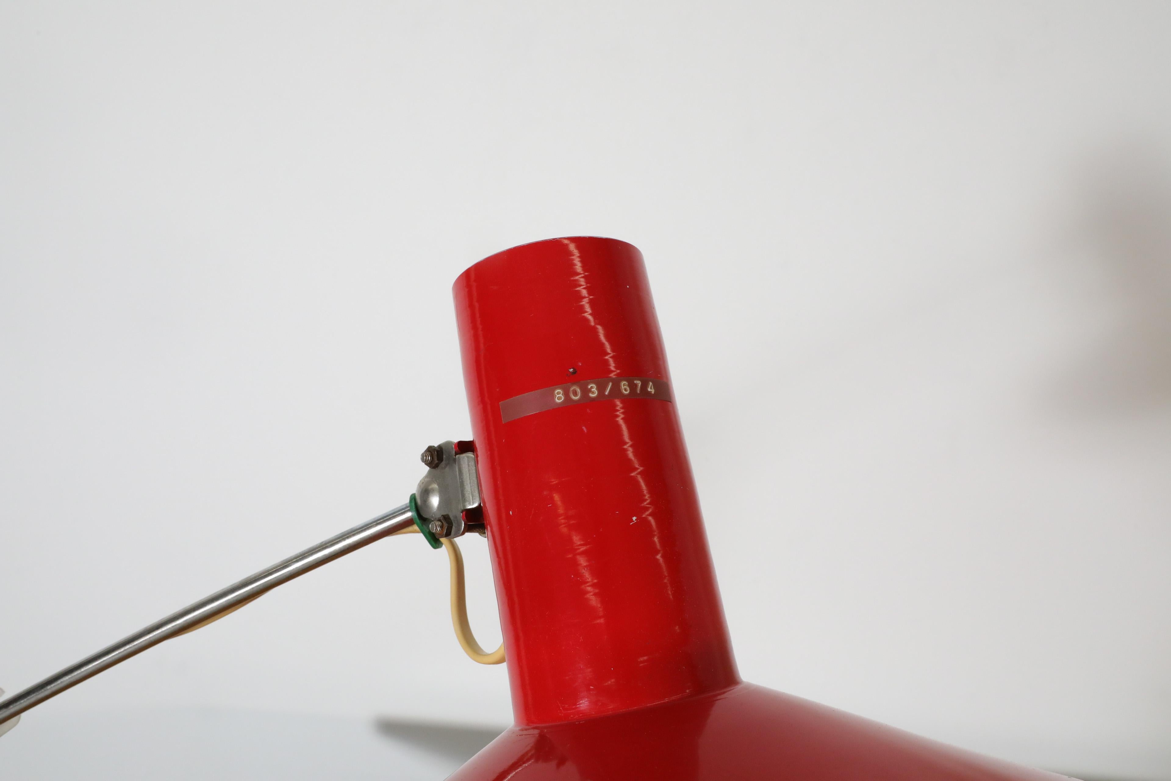 Mid-Century Red Industrial Clamp on Drafting Lamp For Sale 4