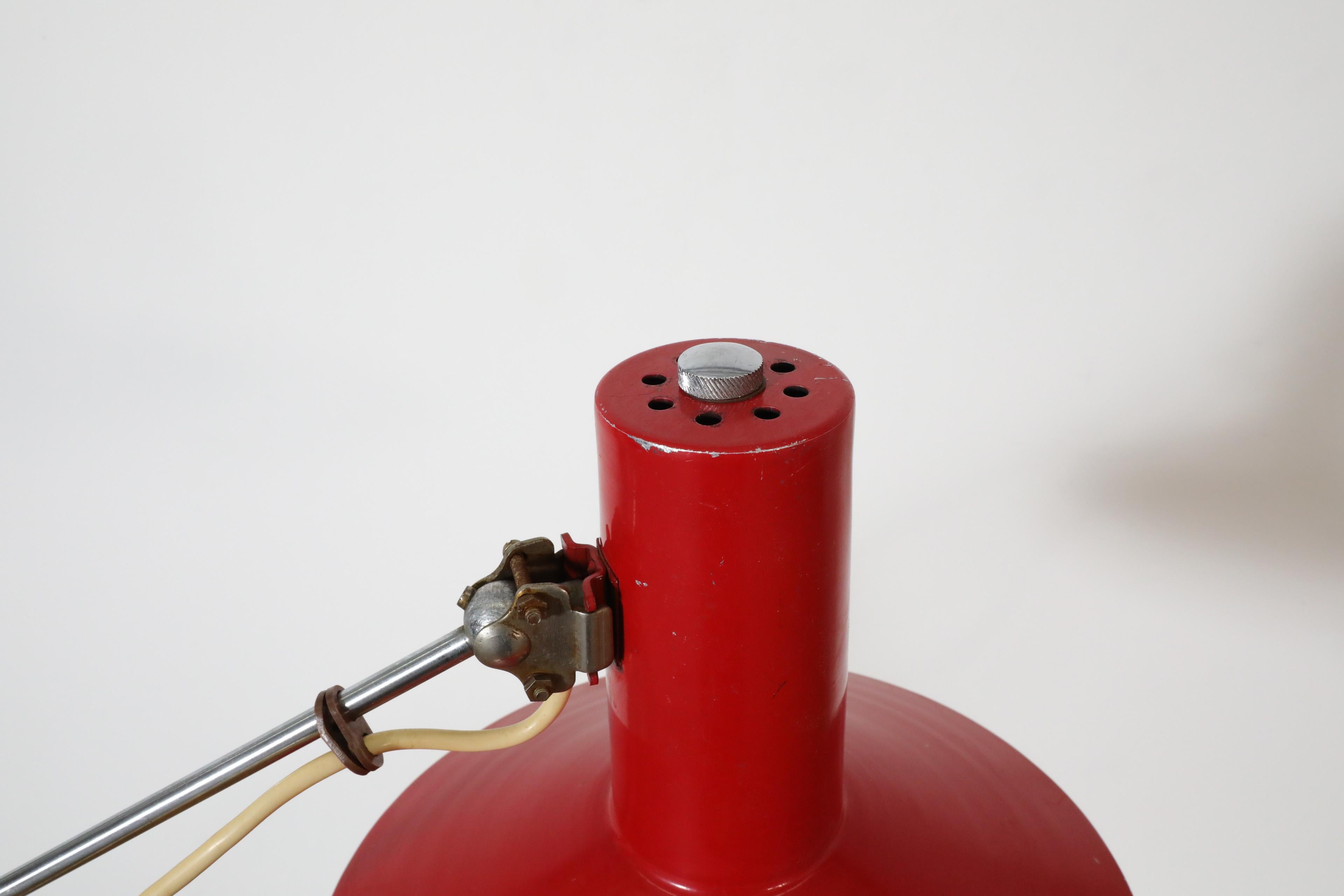 Mid-Century Red Industrial Clamp on Drafting Lamp For Sale 5