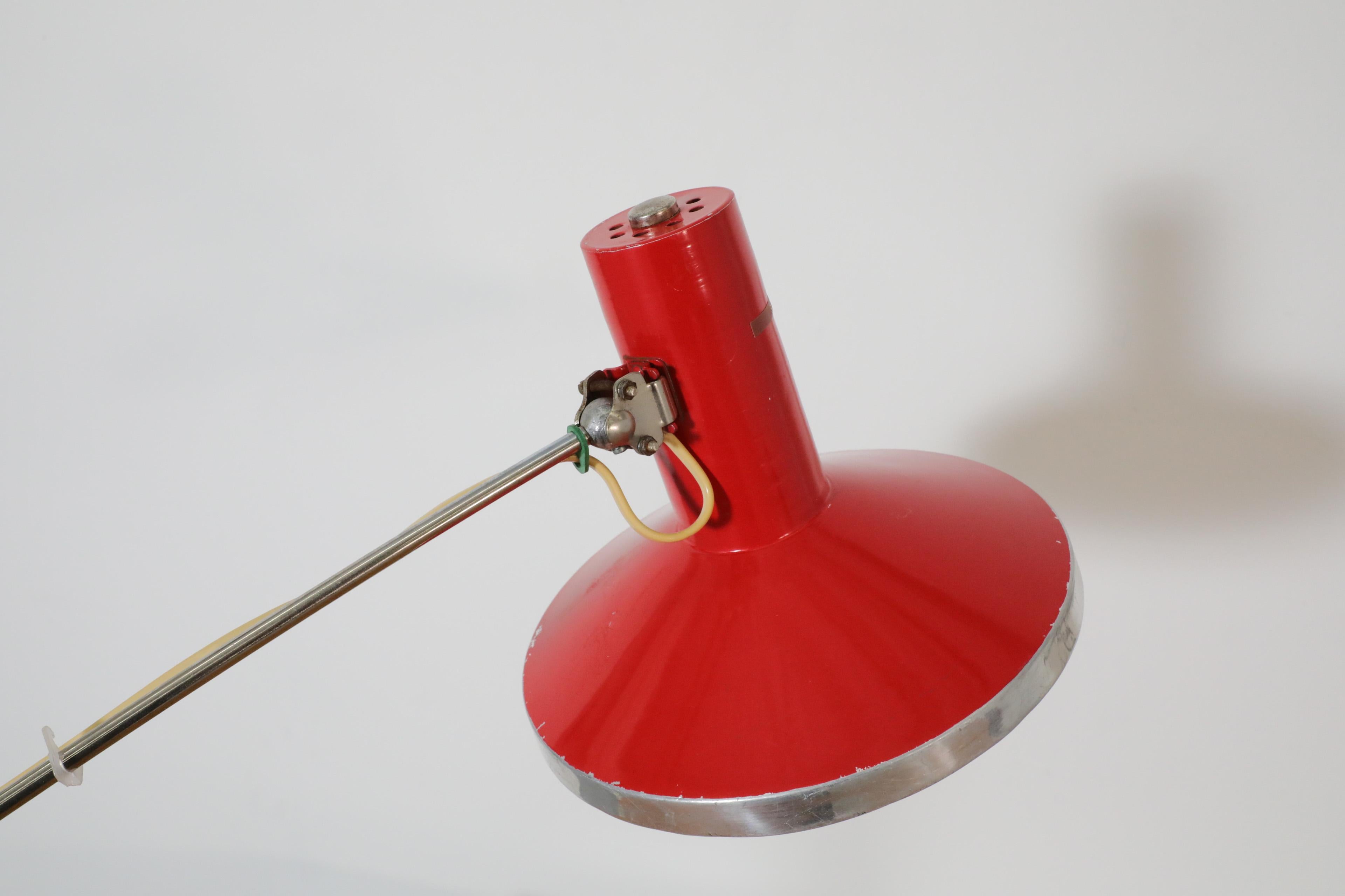 Mid-Century Red Industrial Clamp on Drafting Lamp For Sale 5