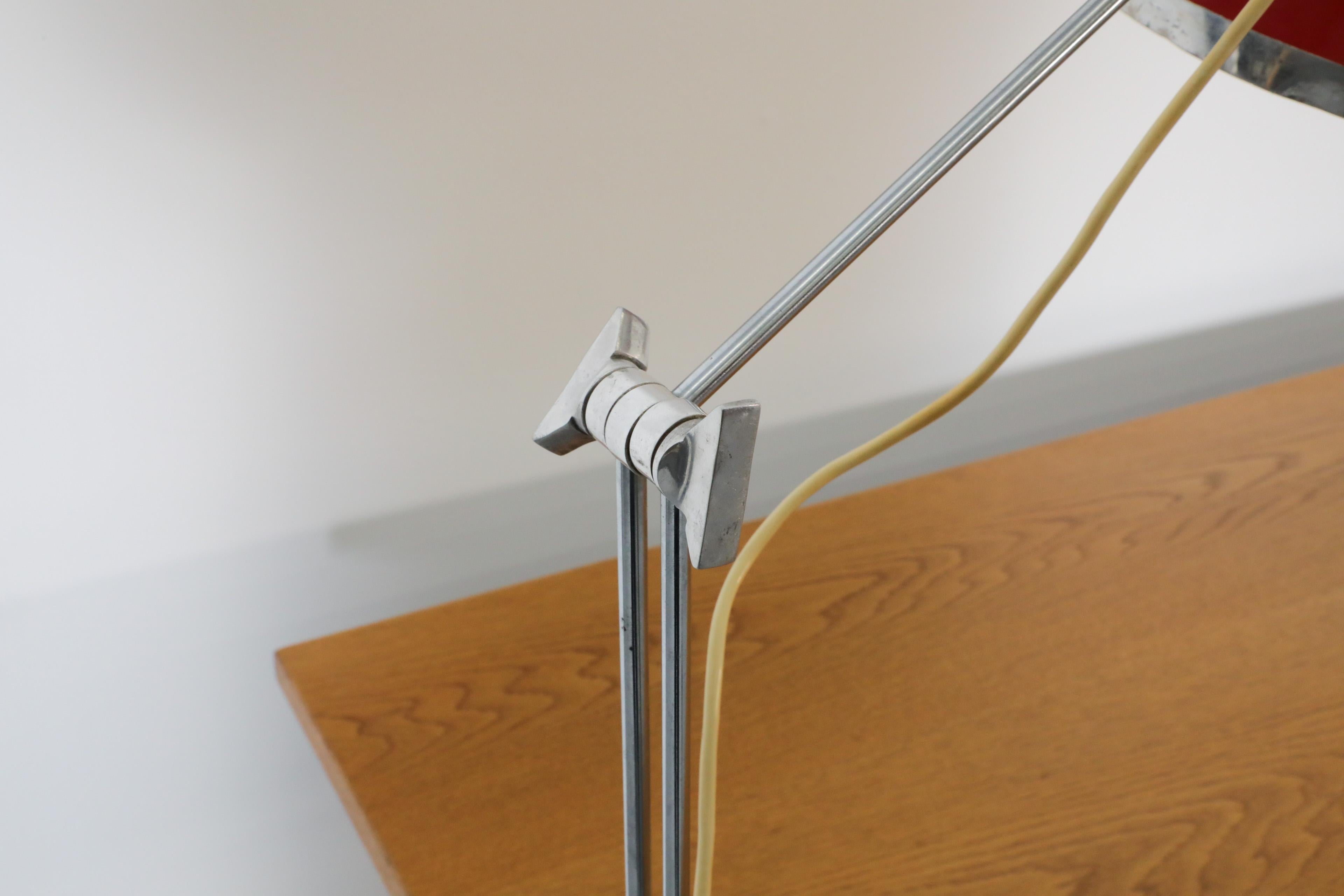 Mid-Century Red Industrial Clamp on Drafting Lamp 3