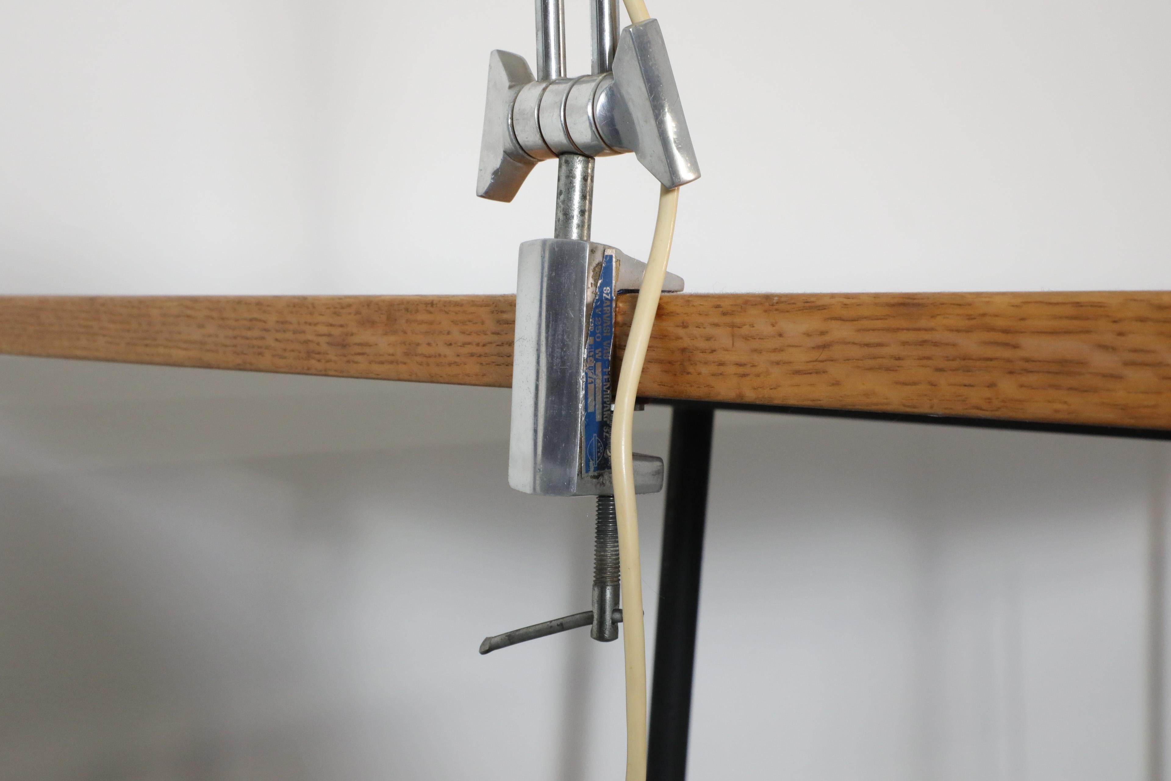 Mid-Century Red Industrial Clamp on Drafting Lamp 4