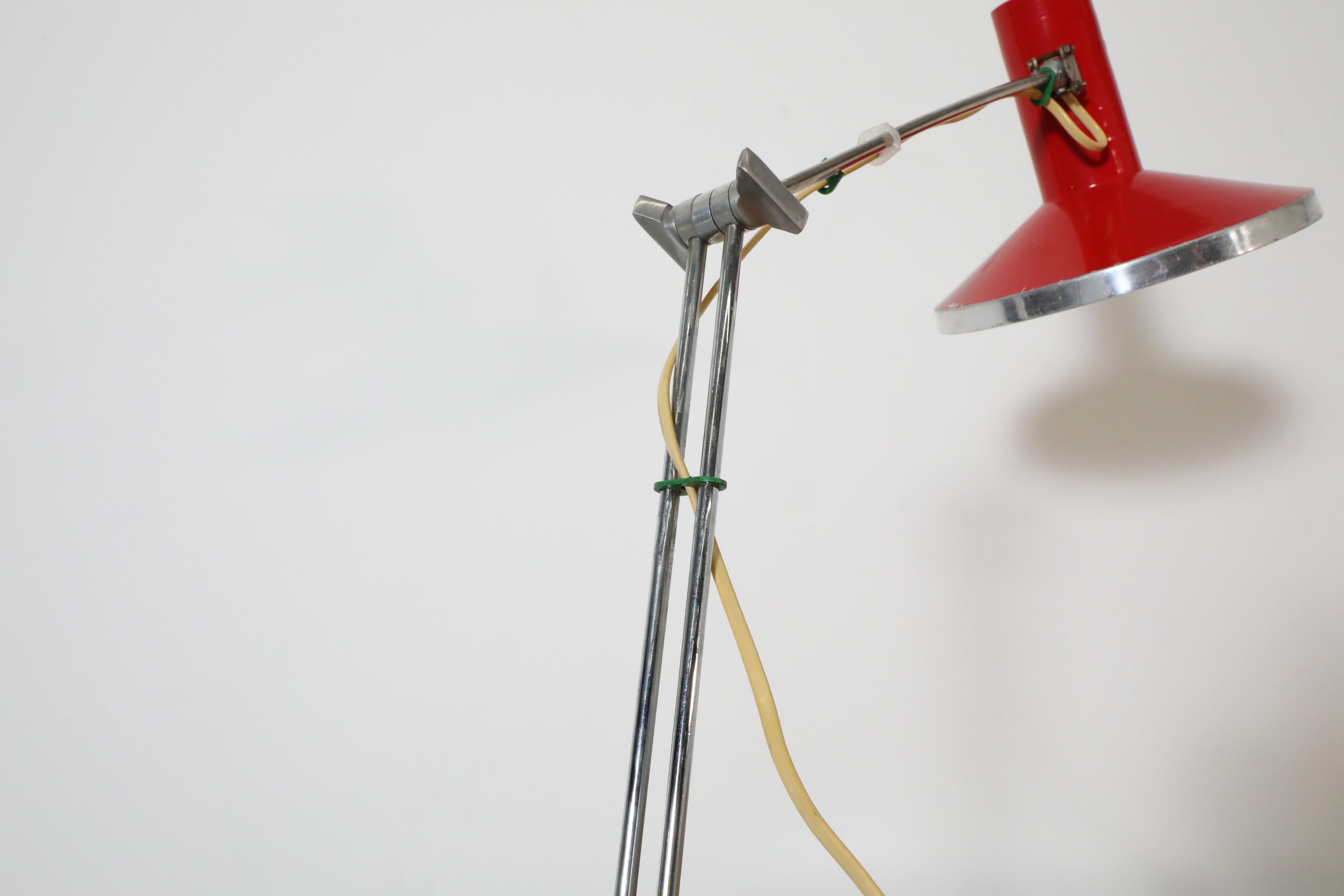 Mid-Century Red Industrial Clamp on Drafting Lamp 7