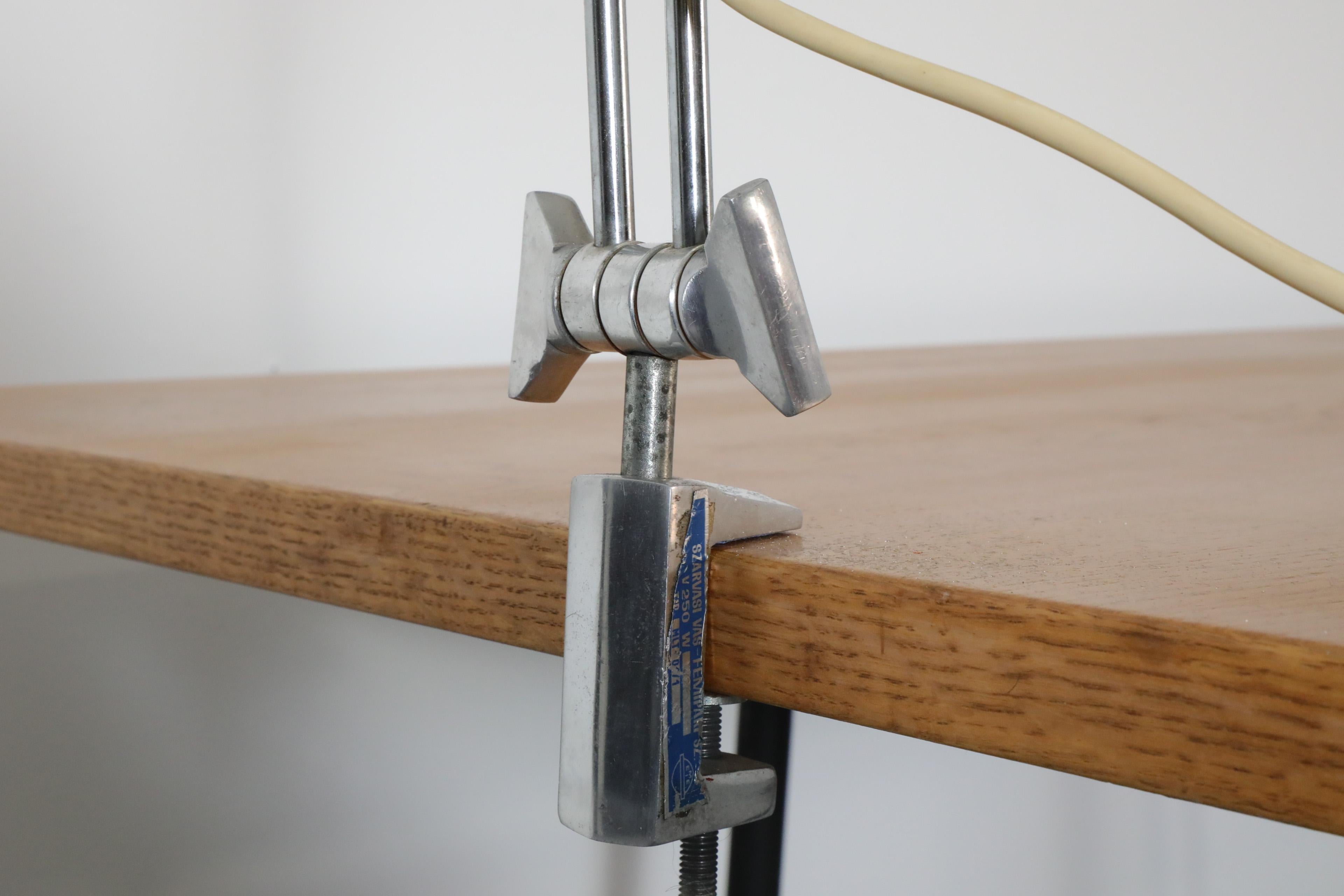 Mid-Century Red Industrial Clamp on Drafting Lamp 5