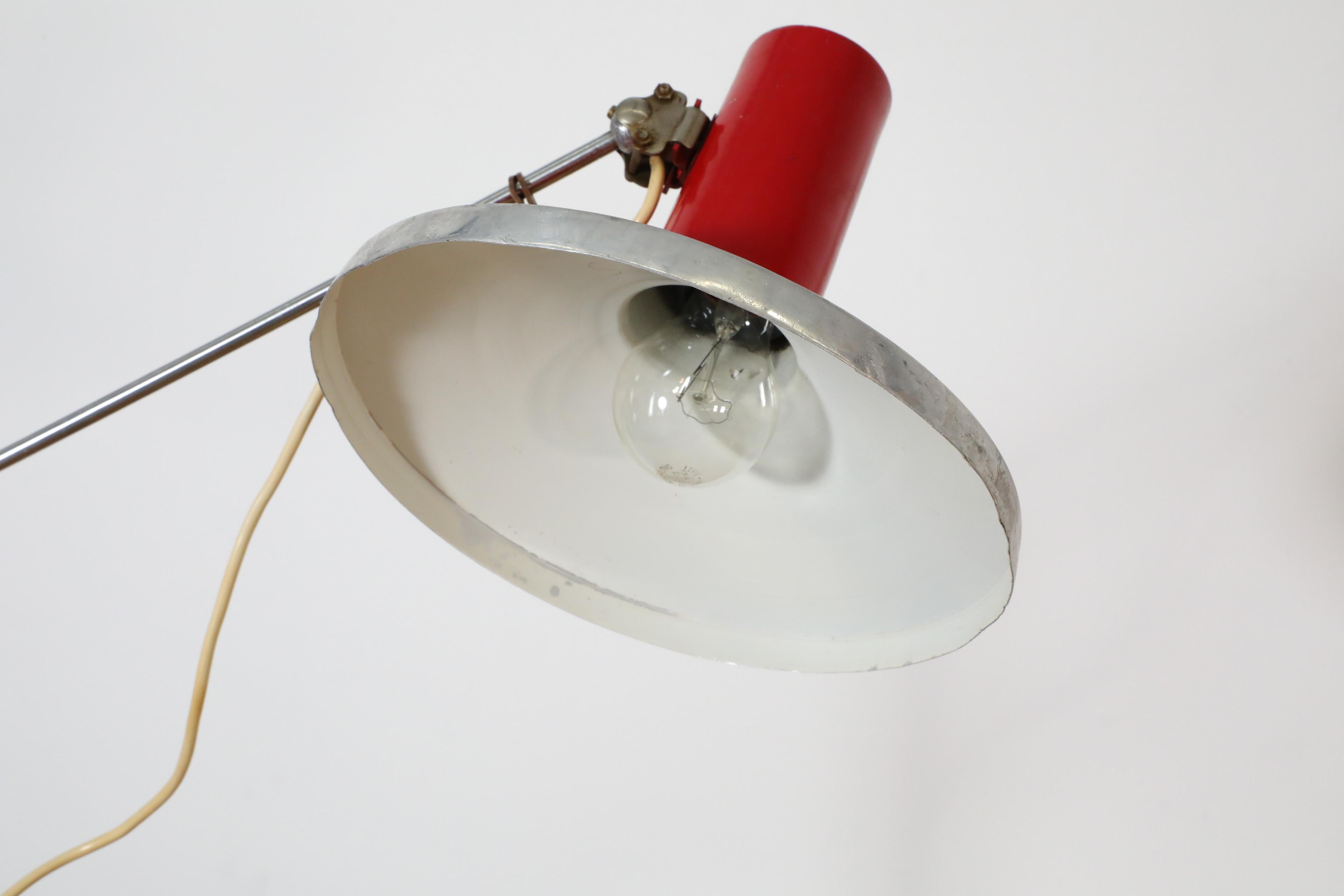 Mid-Century Red Industrial Clamp on Drafting Lamp For Sale 10