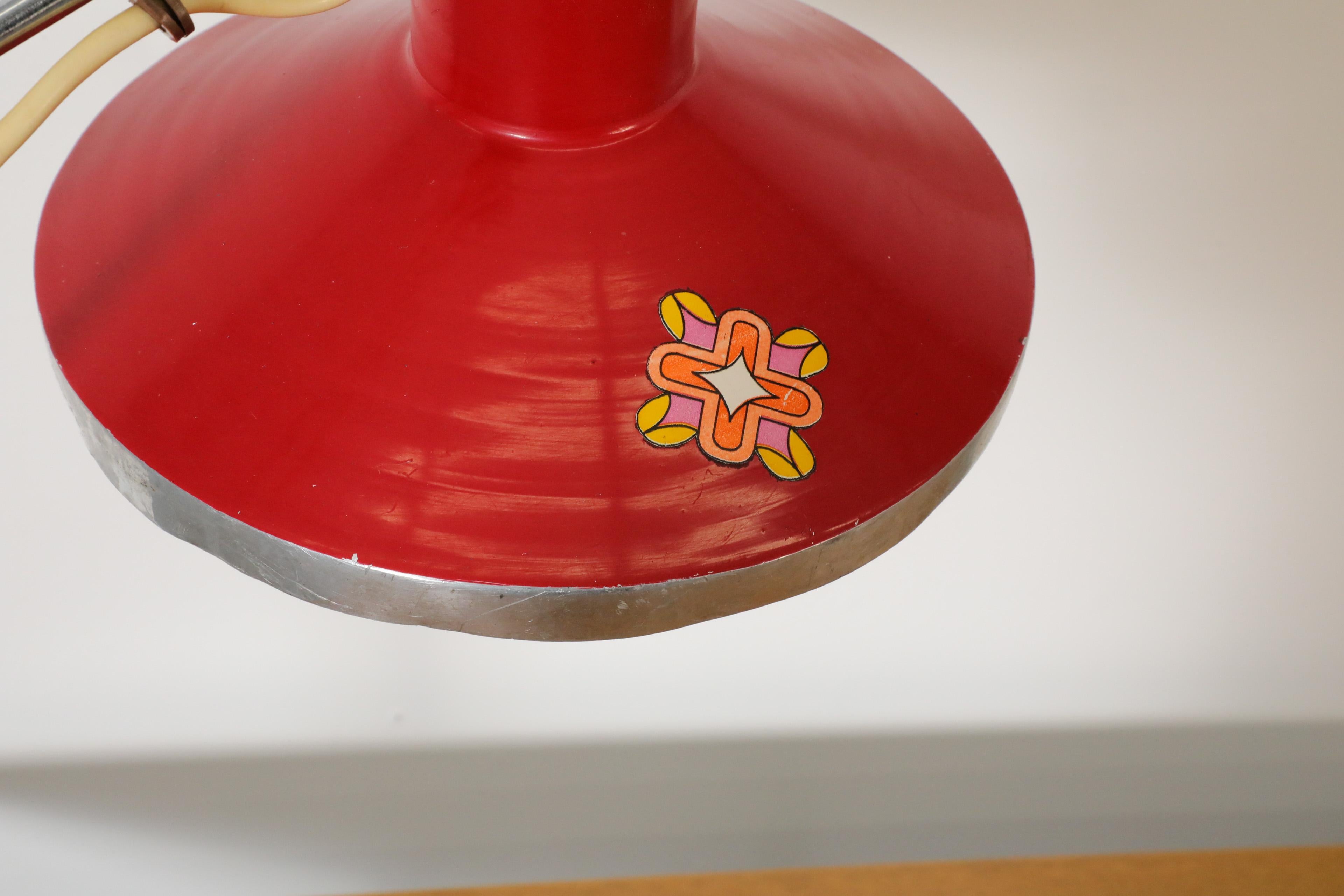 Mid-Century Red Industrial Clamp on Drafting Lamp 8