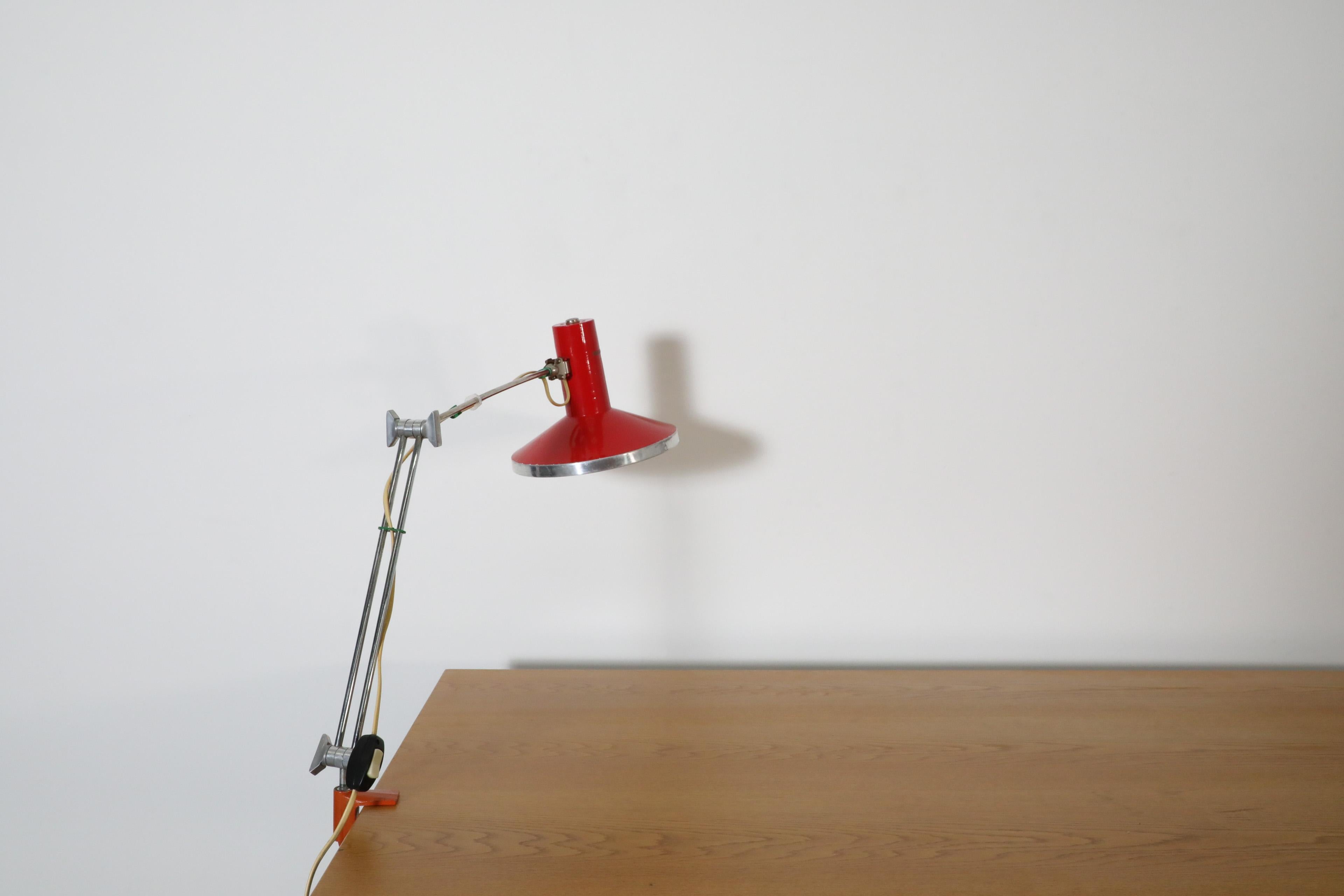 Mid-Century Modern Mid-Century Red Industrial Clamp on Drafting Lamp