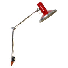 Vintage Mid-Century Red Industrial Clamp on Drafting Lamp