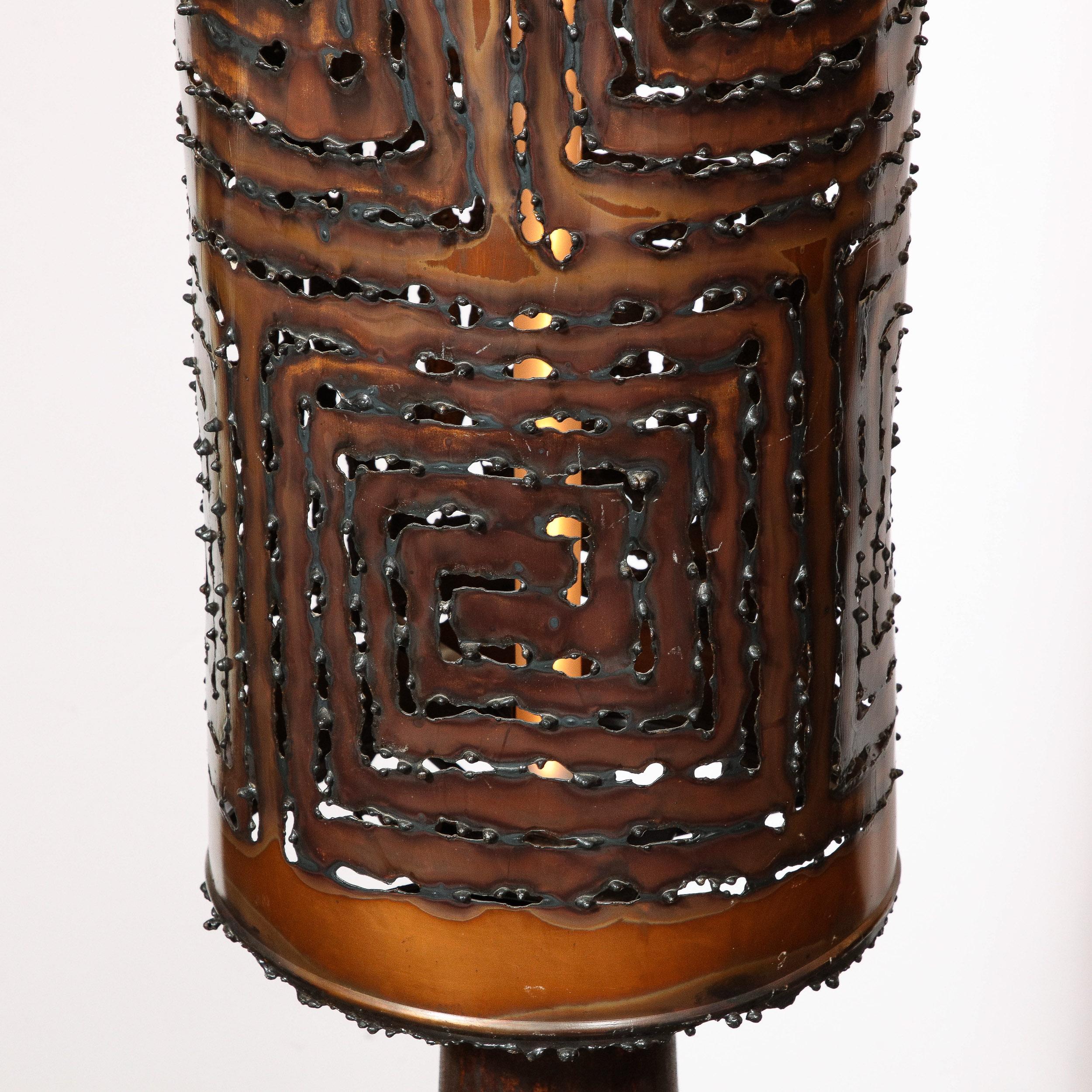 Mid-Century Red Iron Oxide & Dripped Graphite Glazed Lamp w/ Welded Copper Shade For Sale 7