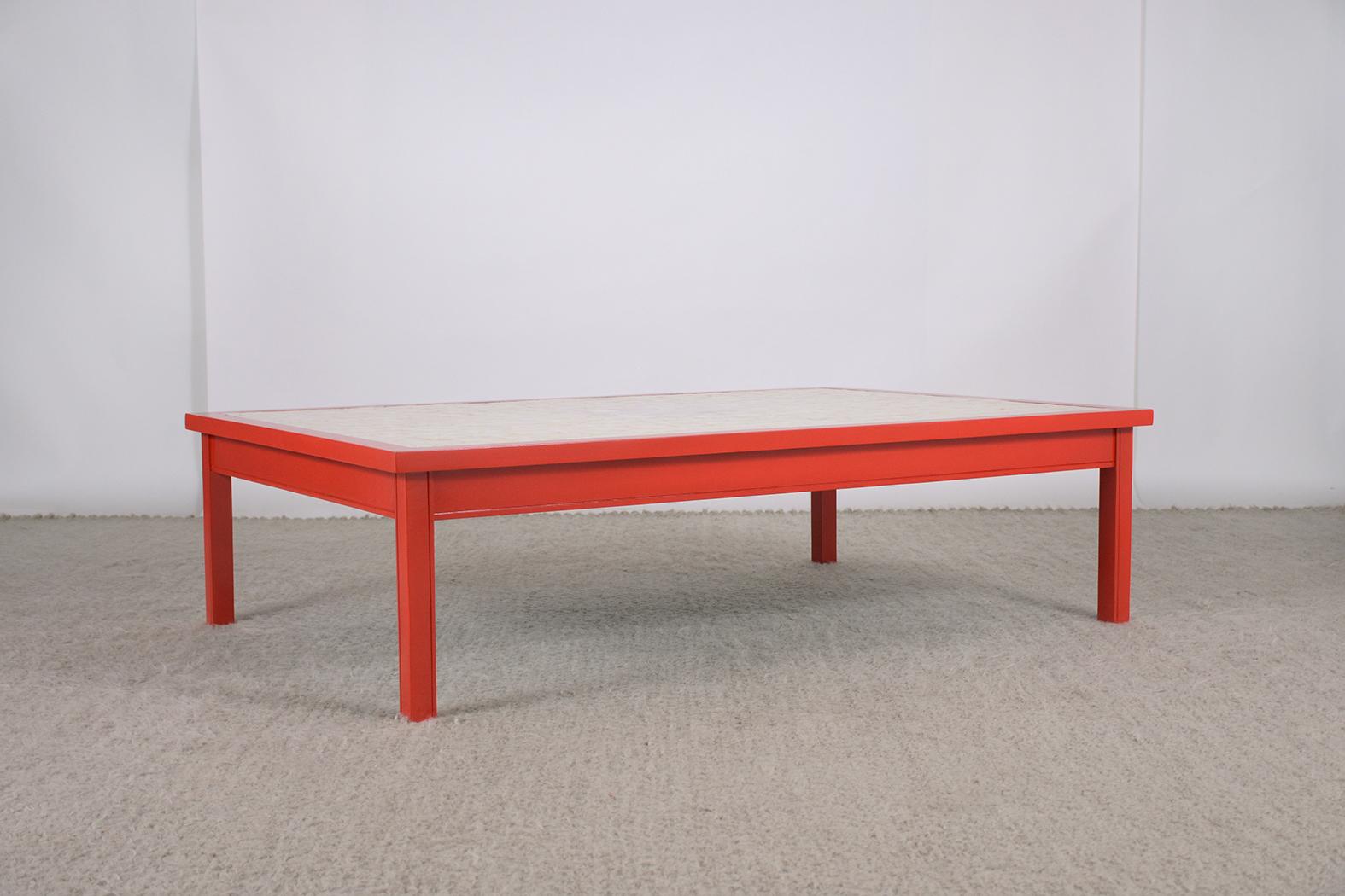 Vibrant Red Mid-Century Modern Coffee Table with Mother-of-Pearl Veneer In Good Condition For Sale In Los Angeles, CA