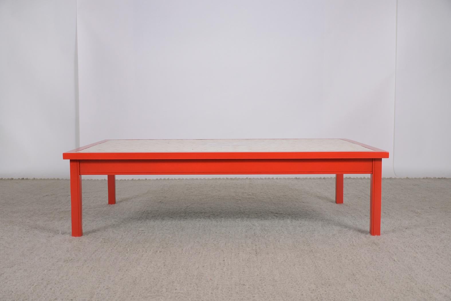 Vibrant Red Mid-Century Modern Coffee Table with Mother-of-Pearl Veneer For Sale 4