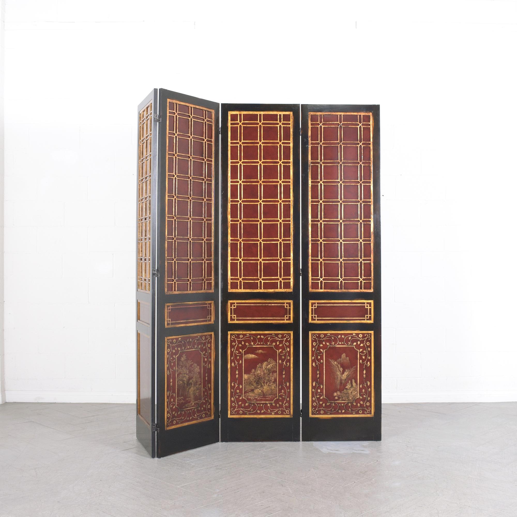 Chinoiserie Mid Century Red Lacquer Divider For Sale