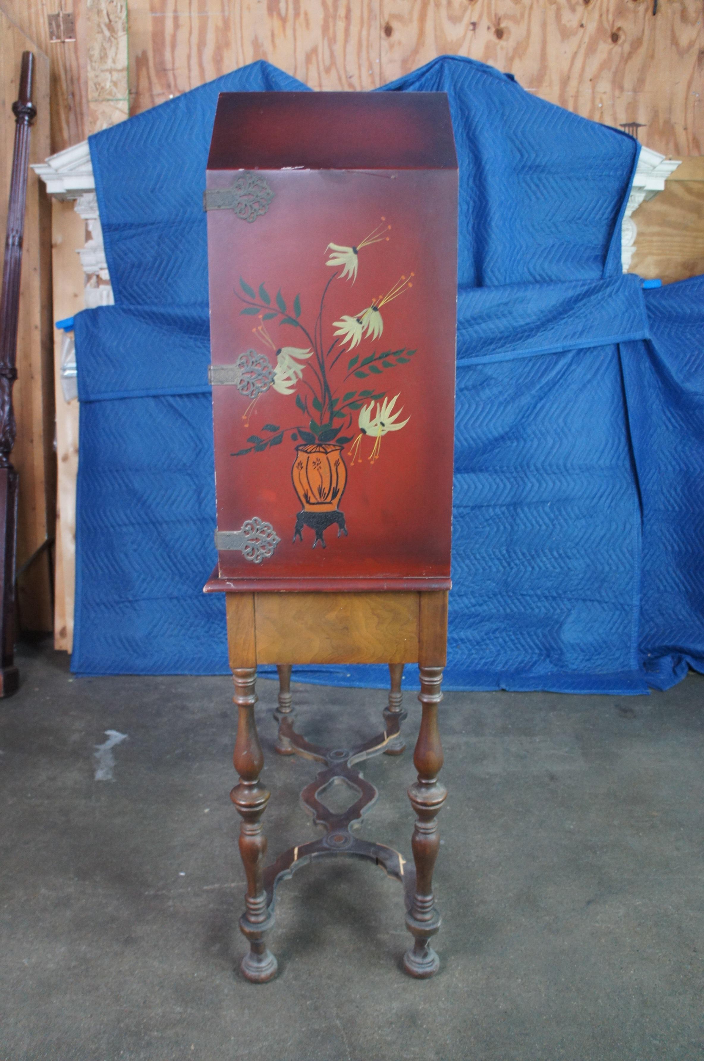 Mid Century Red Lacquered Oriental Chinese Chinoiserie Linen Cabinet Dry Bar 5