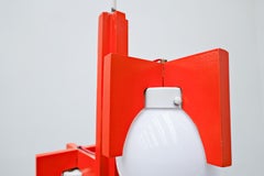 Mid-Century Red Lacquered Wood and Opaline Suspension, Italy 1970s