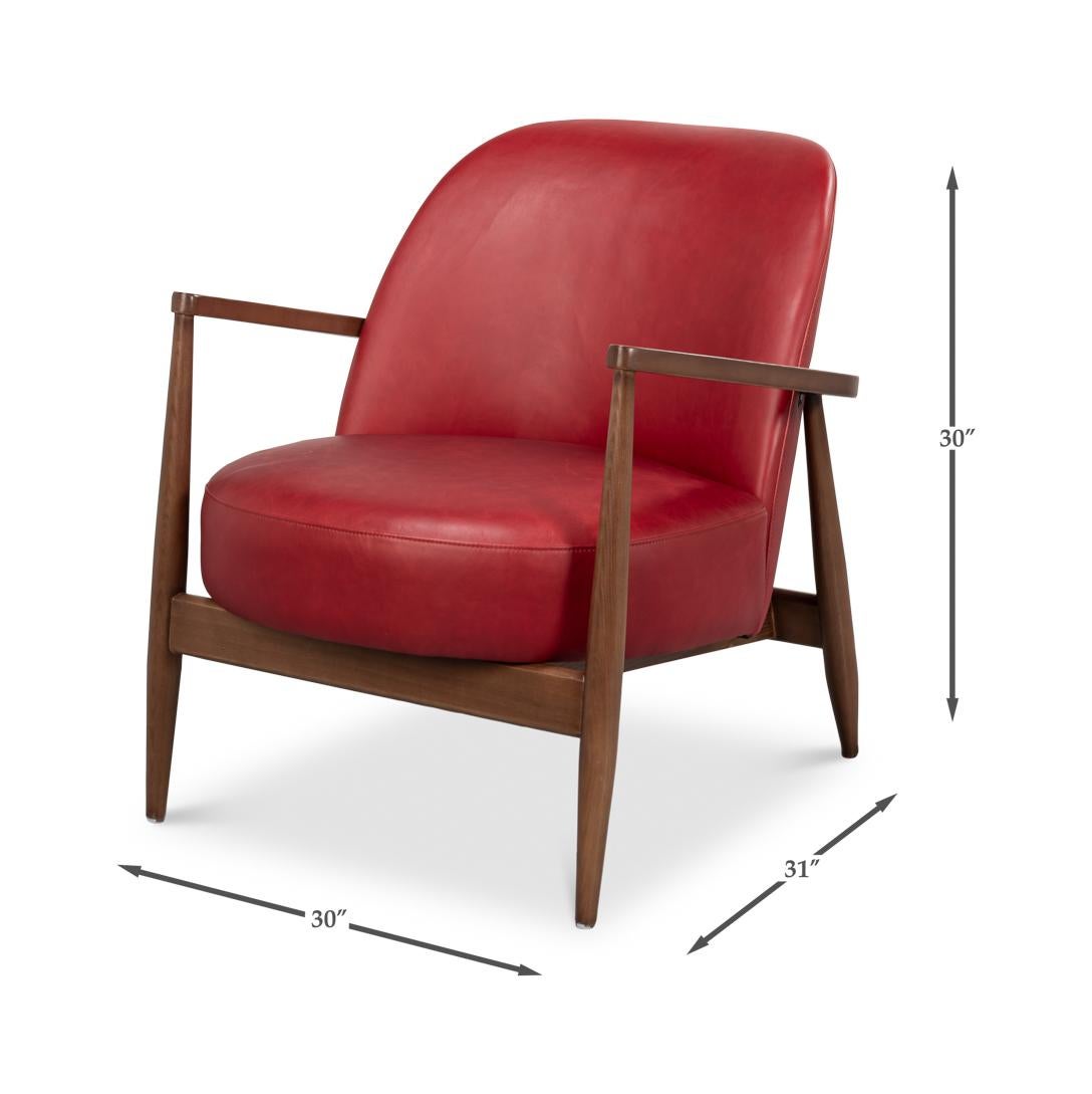 Chaise à bras en cuir rouge du milieu du siècle en vente 4