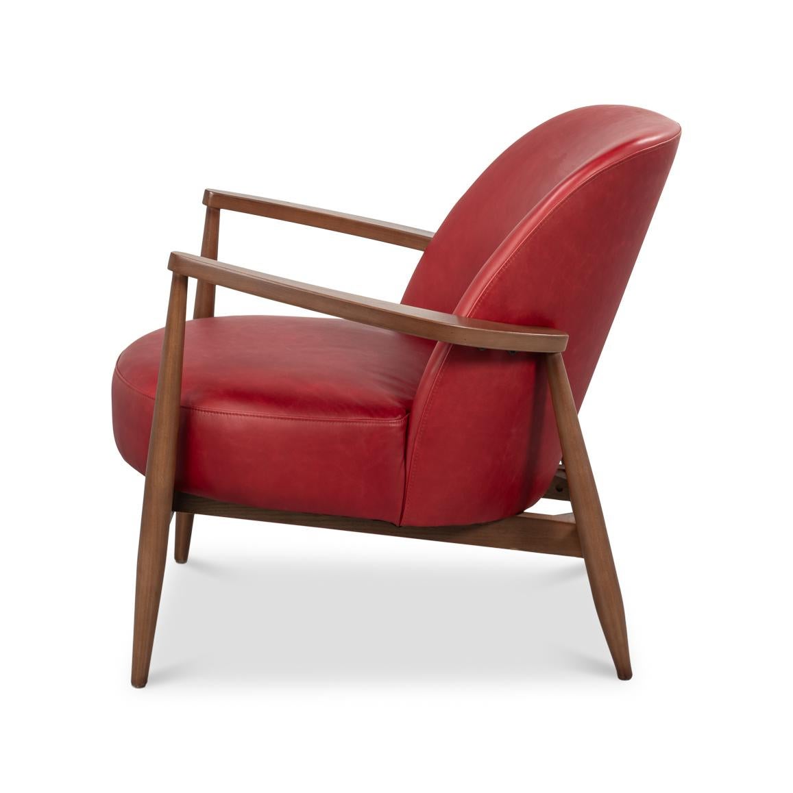 Mid-Century Modern Chaise à bras en cuir rouge du milieu du siècle en vente