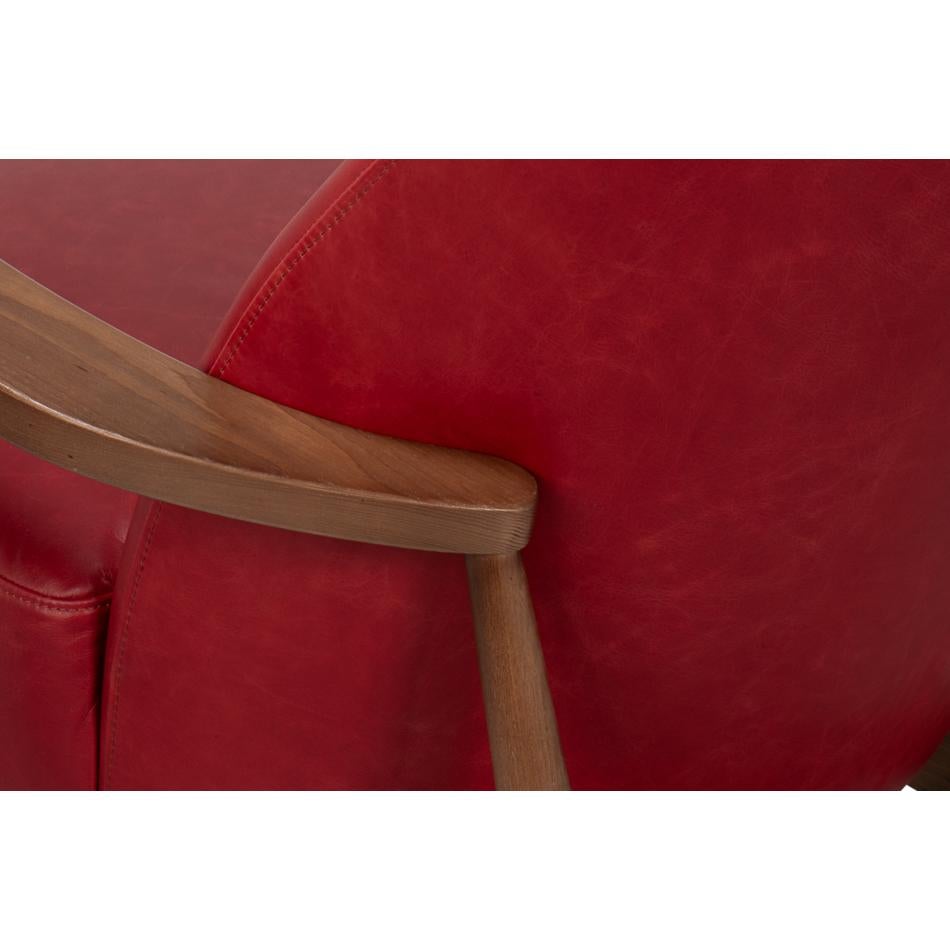 XXIe siècle et contemporain Chaise à bras en cuir rouge du milieu du siècle en vente