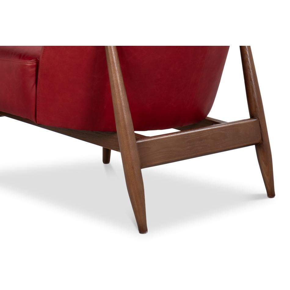 Cuir Chaise à bras en cuir rouge du milieu du siècle en vente