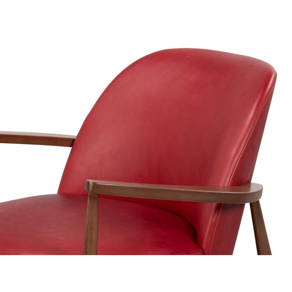 Chaise à bras en cuir rouge du milieu du siècle en vente 2