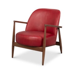 Mid Century Red Leather Arm Chair
