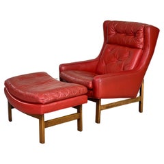 Red Leather Lounge Chair and Ottoman