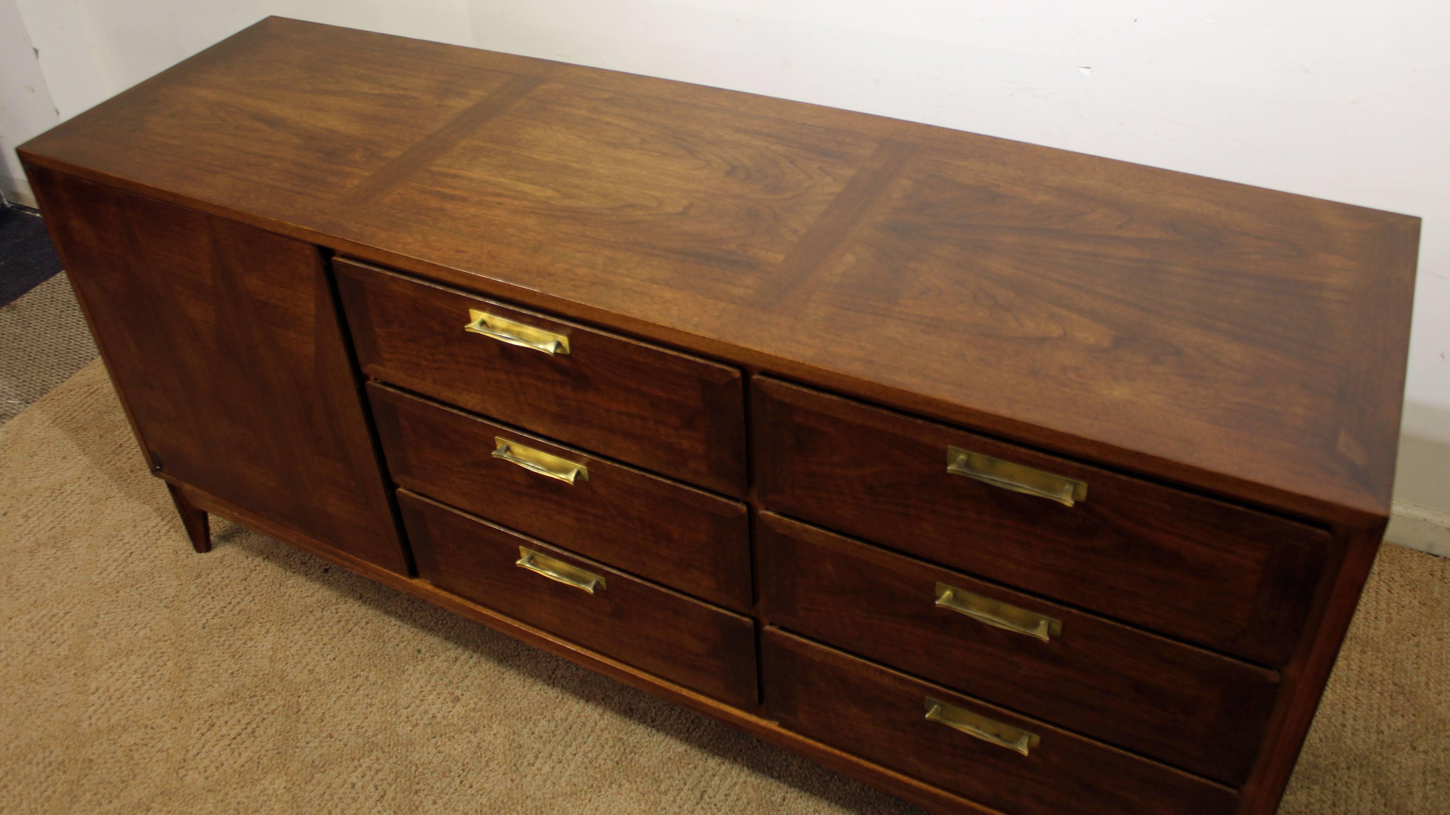 American Midcentury Red Lion Furniture Parquet Front Credenza