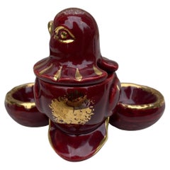 Mid-Century Red Majolica Bird Salt Cellar Vallauris