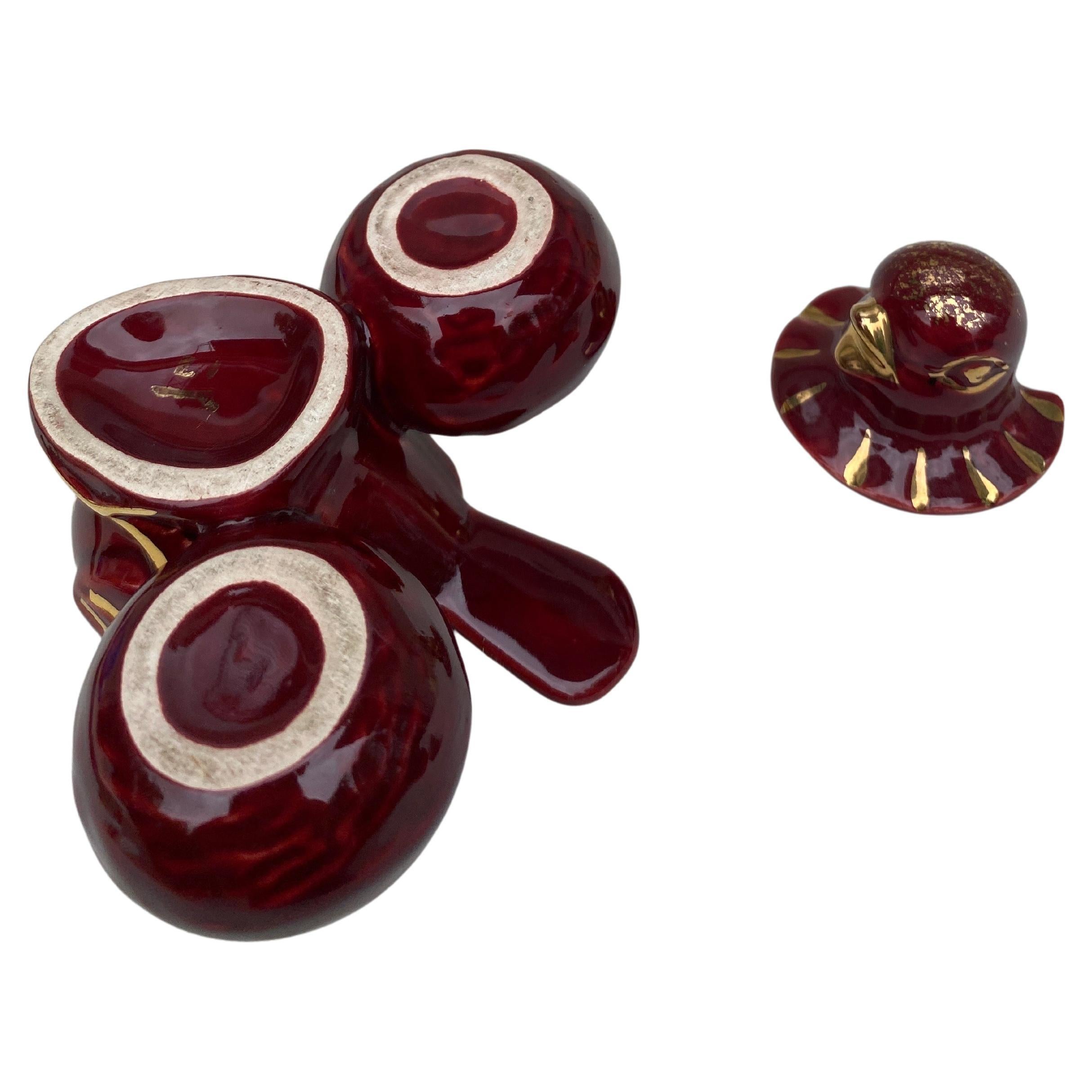 French Mid-Century Red Majolica Bird Salt Cellars Vallauris For Sale