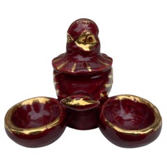 Mid-Century Red Majolica Bird Salt Cellar Vallauris