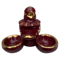 Vintage Mid-Century Red Majolica Bird Salt Cellars Vallauris