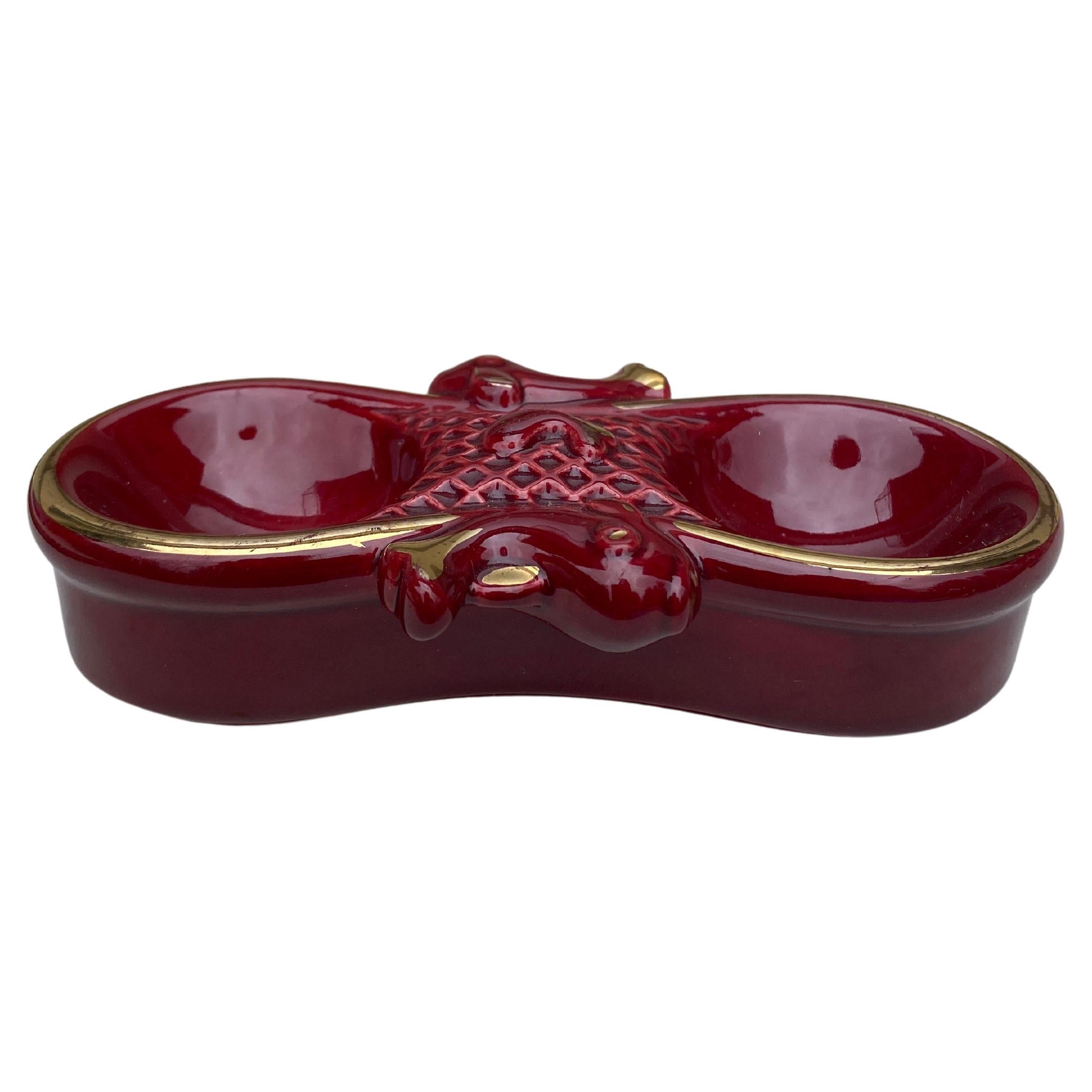 Mid-Century Red Majolica Fish Salt Cellar Vallauris.
Fish with net.