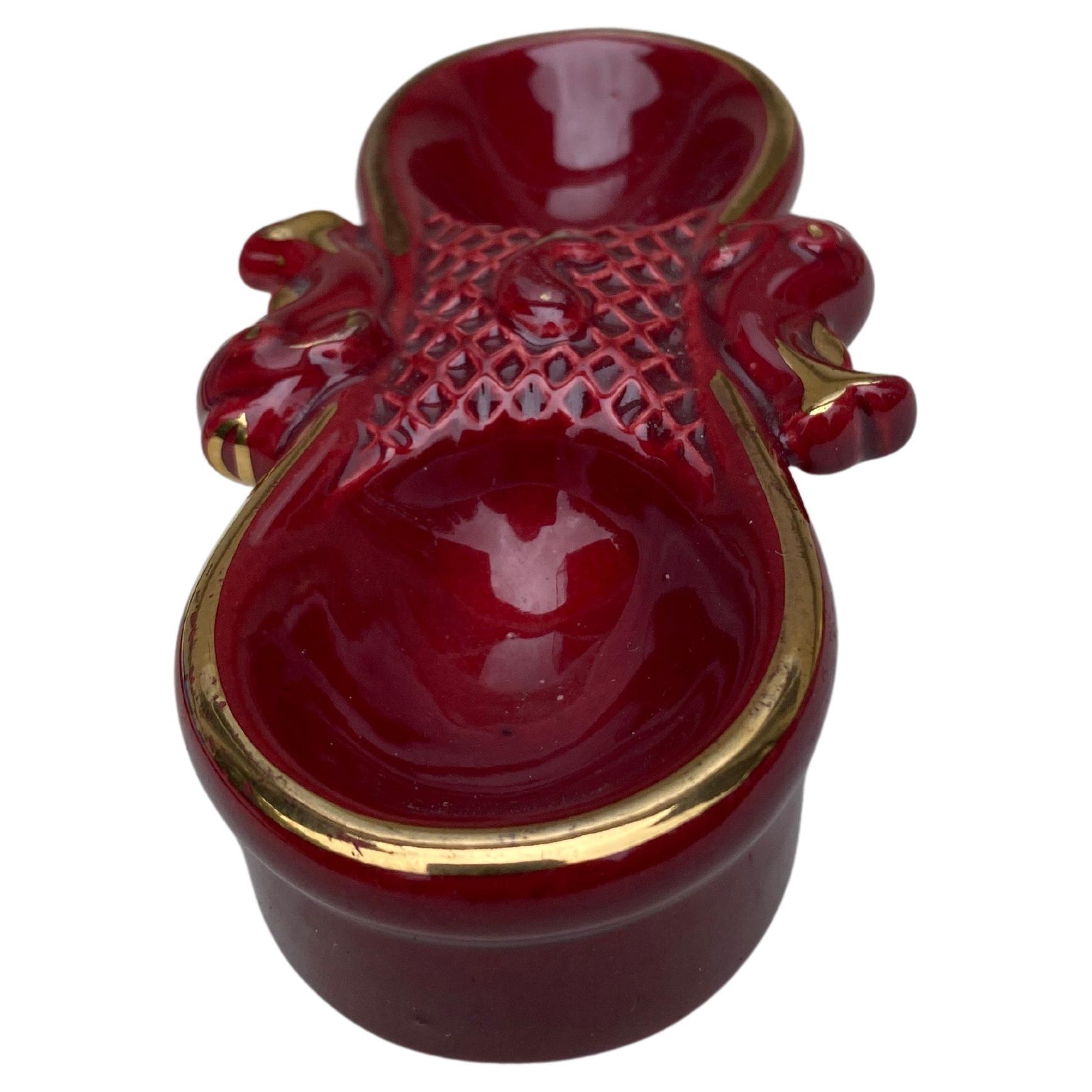 Mid-Century Modern Mid-Century Red Majolica Fish Salt Cellar Vallauris For Sale