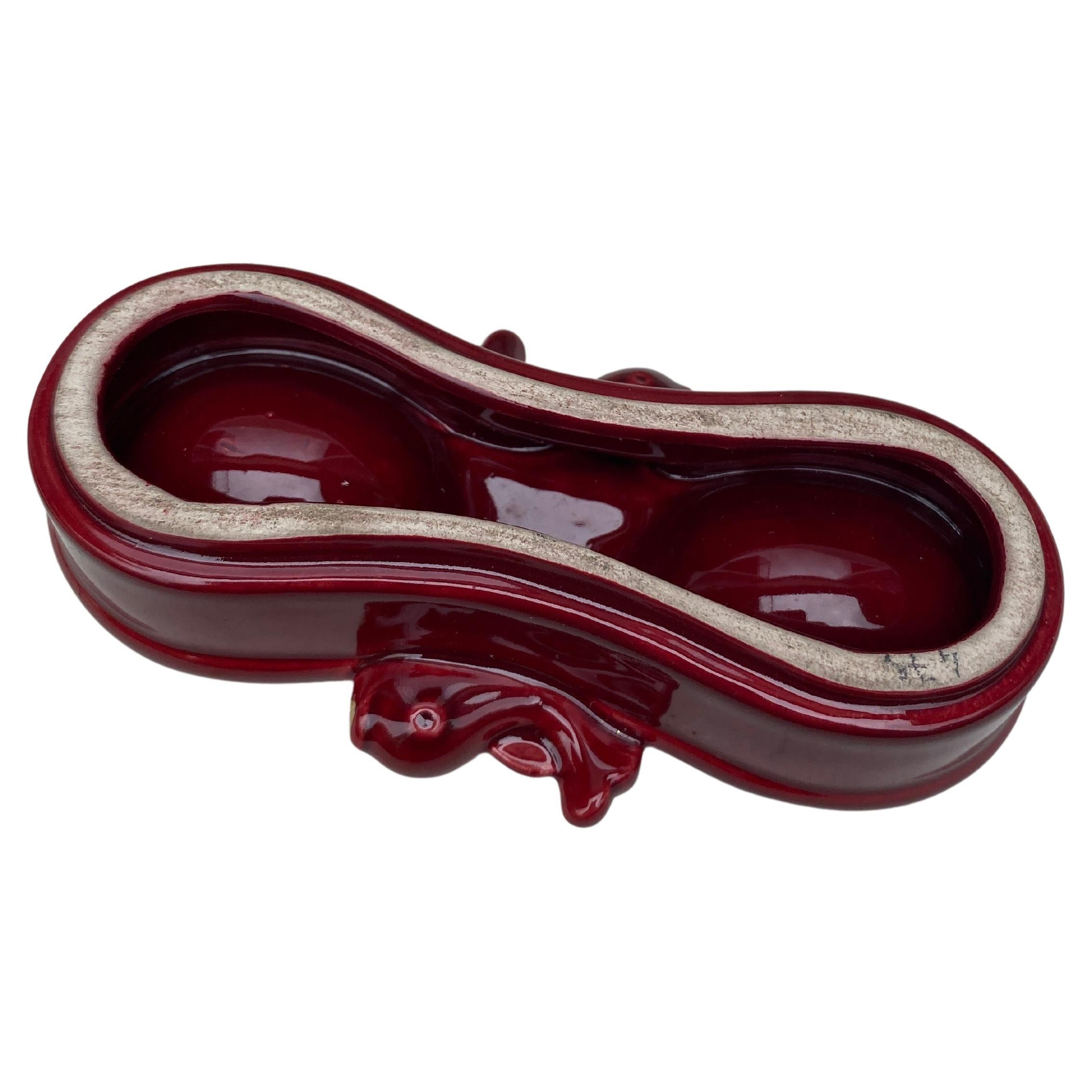 Mid-Century Red Majolica Fish Salt Cellar Vallauris In Good Condition For Sale In Austin, TX