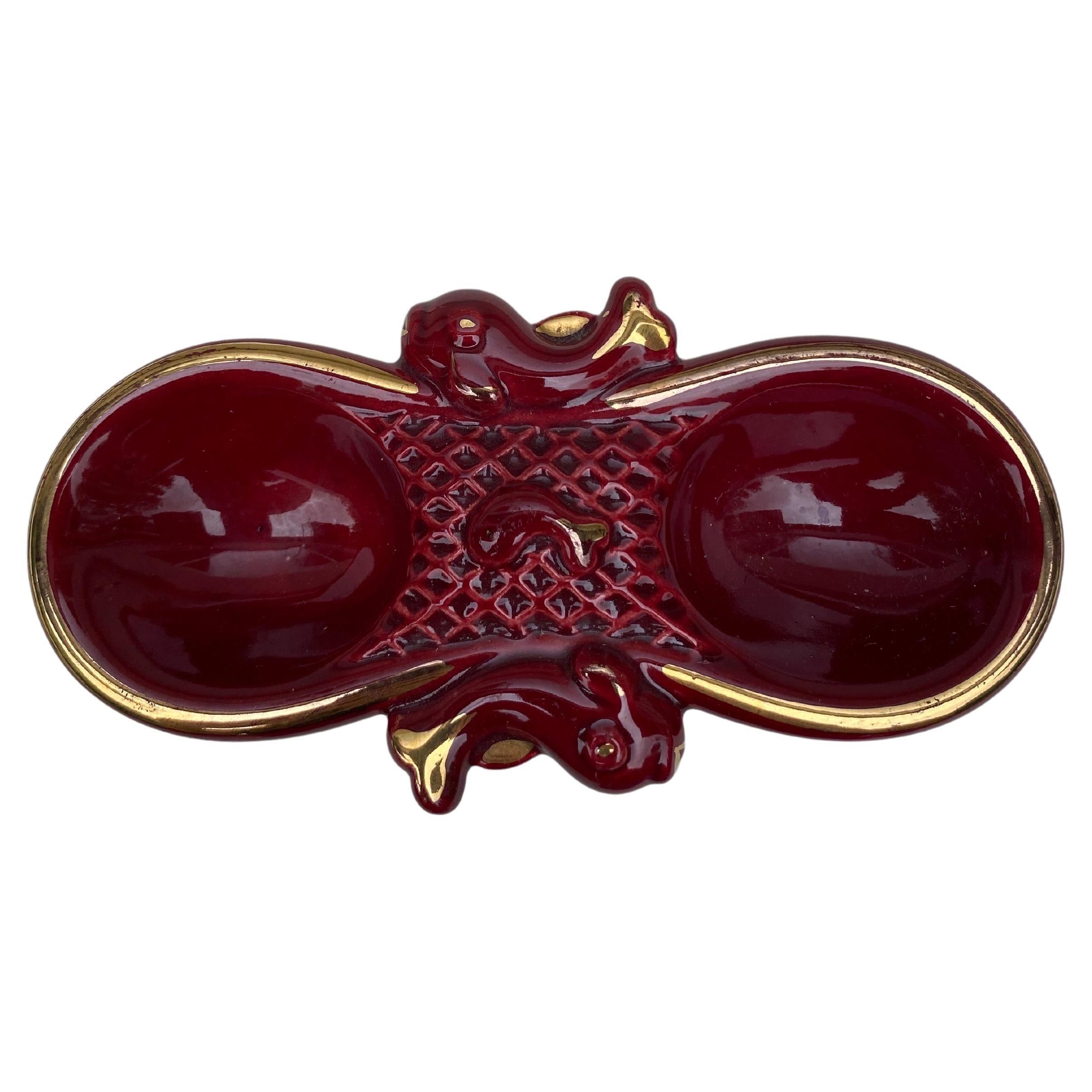 Mid-Century Red Majolica Fish Salt Cellar Vallauris For Sale