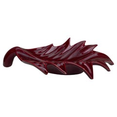 Mid-Century Red Majolica Leaf Dish or Catchall tray Vallauris