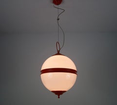Mid-Century Red Metal and Opal Glass Ceiling Lamp, Italy, 1960s