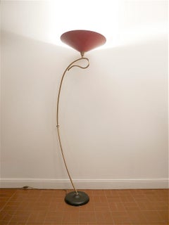 Midcentury Red Metal and Brass Floor Lamp, 1950s
