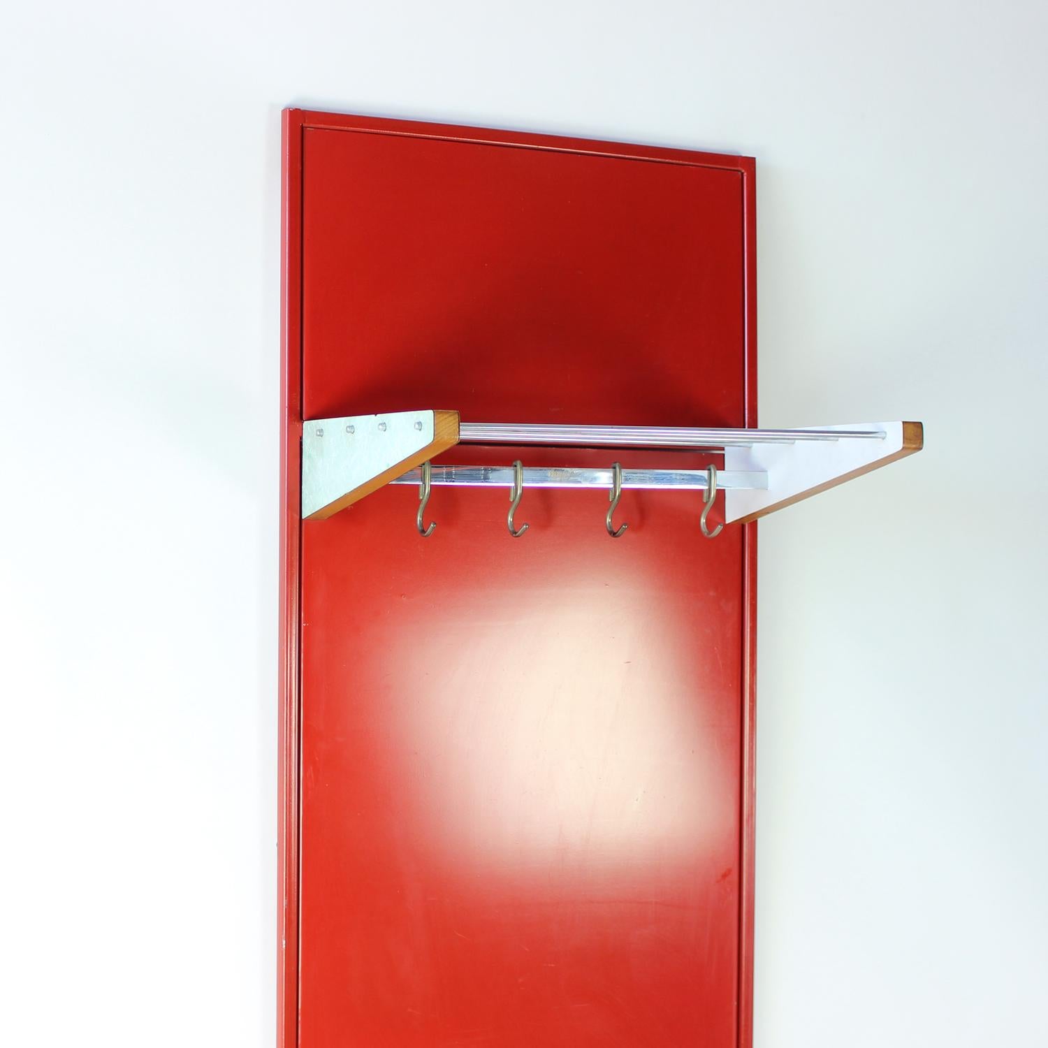 Mid-20th Century Mid Century Red Metal Hallway Hanger Wall, Czechoslovakia 1950s For Sale